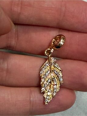 Gold Leaf Crystal Dangle Charm - Women Jewelry